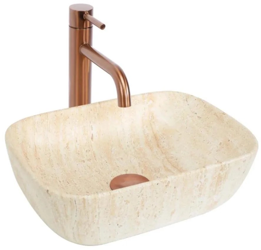REA-U4700 - BELINDA pult fölé helyezhető mosdó 25x36 cm kerámia/bézs/kőhatás