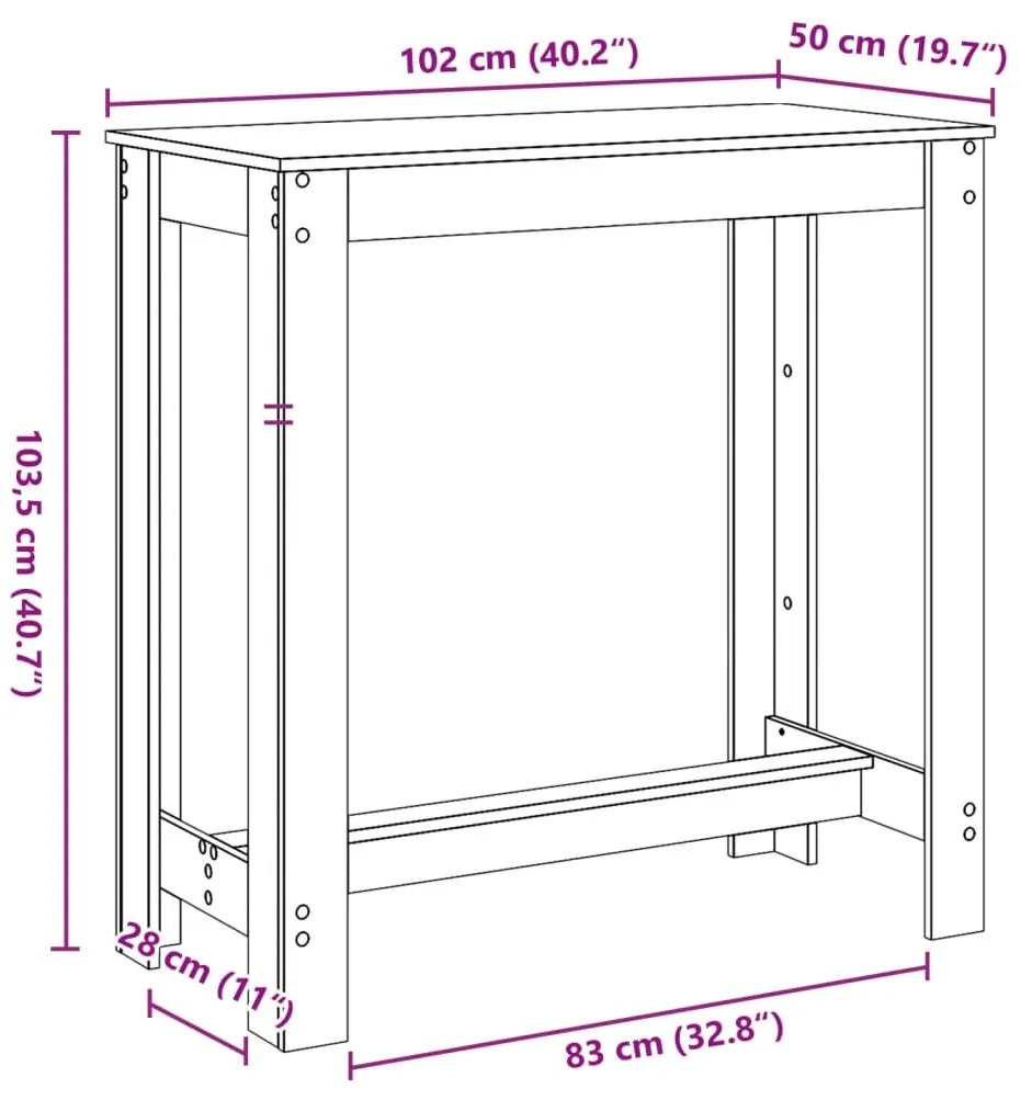 fekete szerelt fa bárasztal 102 x 50 x 103,5 cm