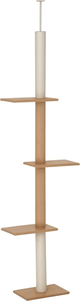 PawHut Mennyezetig érő Macskafa, Magassága állítható 228-260 cm, 3 Szintes Mászófa Macskáknak, Khaki | Aosom