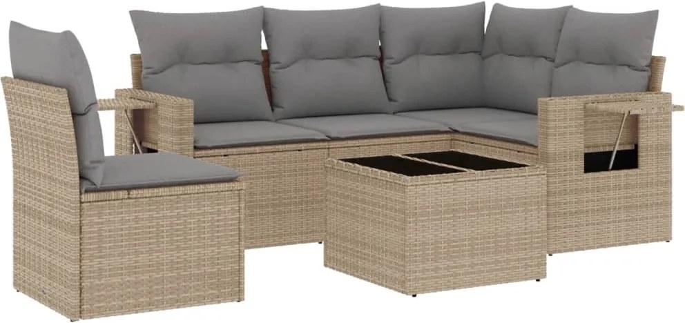 vidaXL 6 részes bézs polyrattan kerti ülőgarnitúra párnával