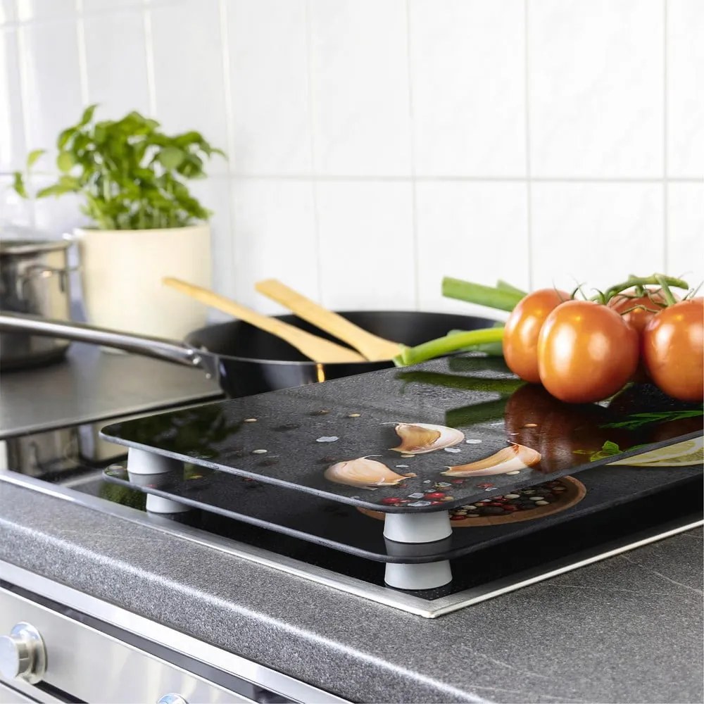 Szürke edzett üveg tűzhely fedőlap szett 2 db-os Universal Herbs – Wenko