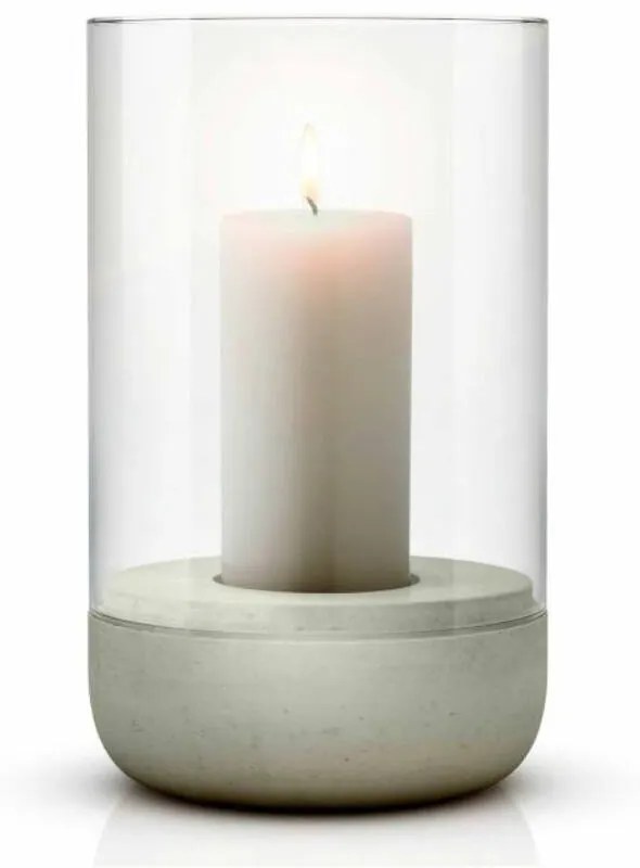CALMA átlátszó-betonszürke 20cm magas üveg mécsestartó és asztali gyertya tartó