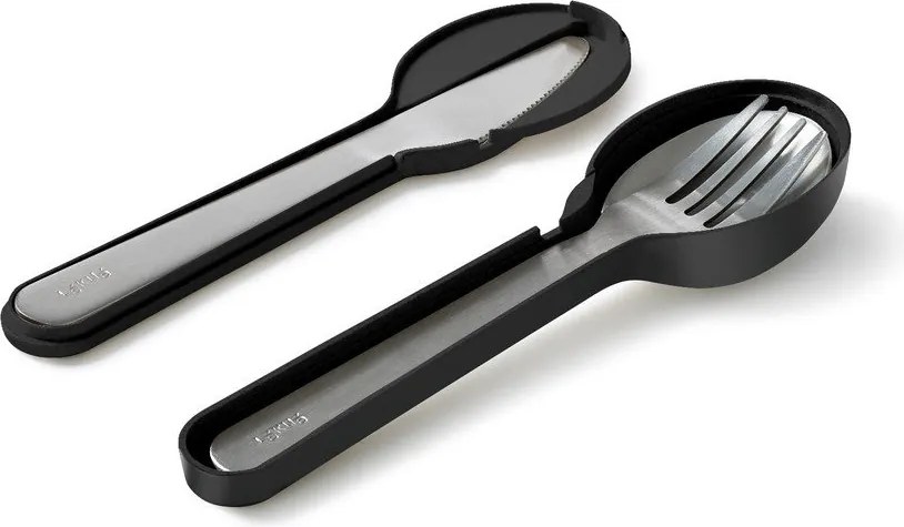 Fekete-ezüstszínű rozsdamentes acél utazó evőeszköz készlet 3 db-os To Go – Lékué