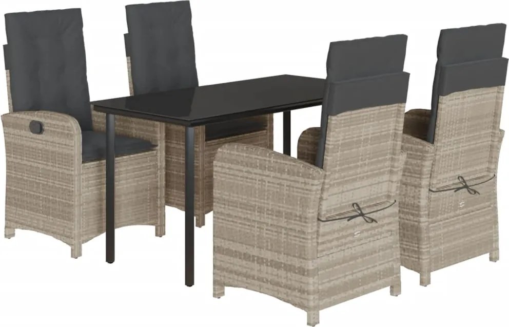 vidaXL 5részes világosszürke polyrattan kerti étkezőgarnitúra párnával