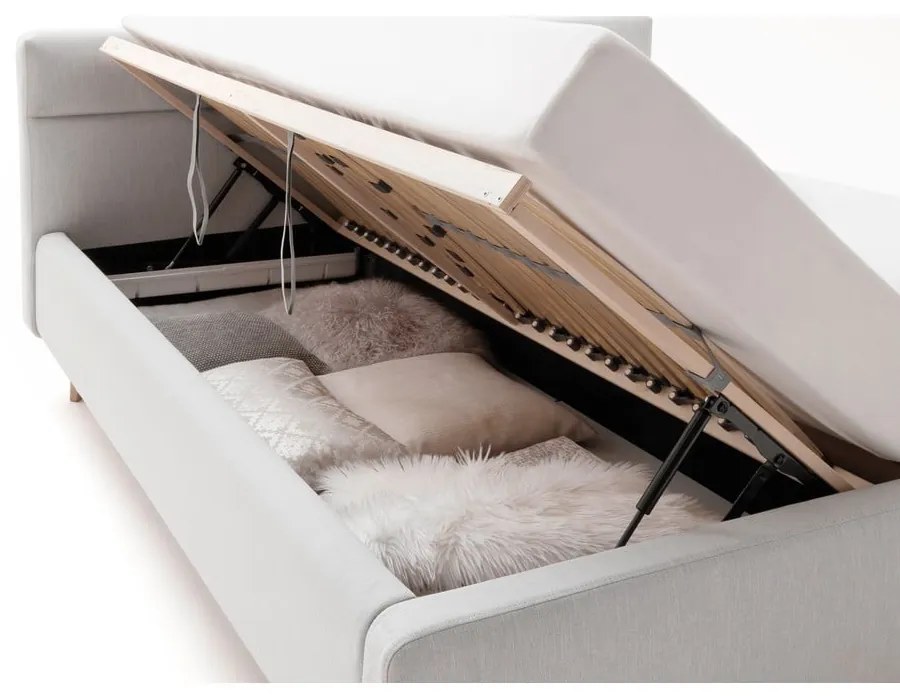 Világosszürke kárpitozott ágyneműtartós franciaágy ágyráccsal 180x200 cm Lotte – Meise Möbel