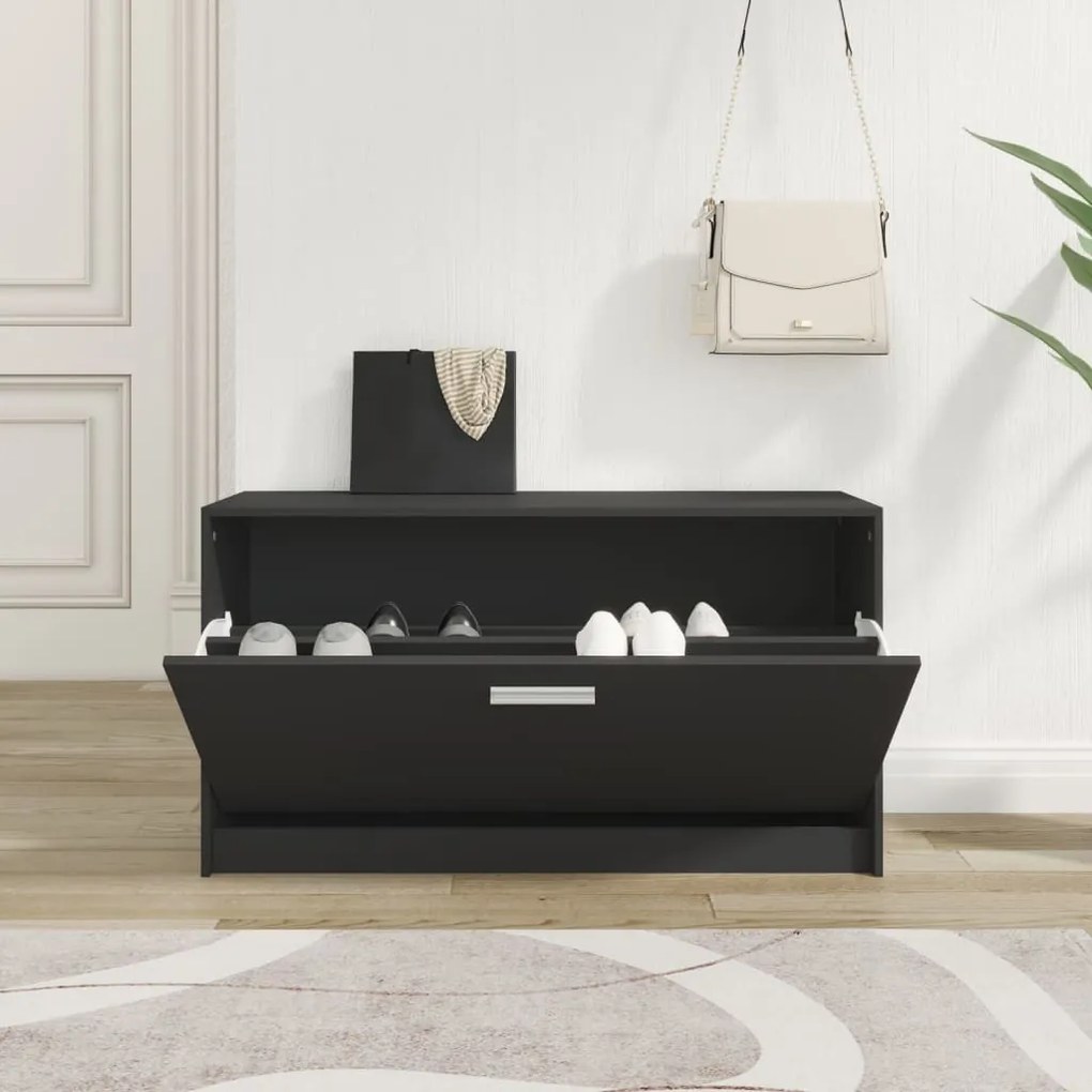 fekete szerelt fa cipőtároló pad 80 x 24 x 45 cm