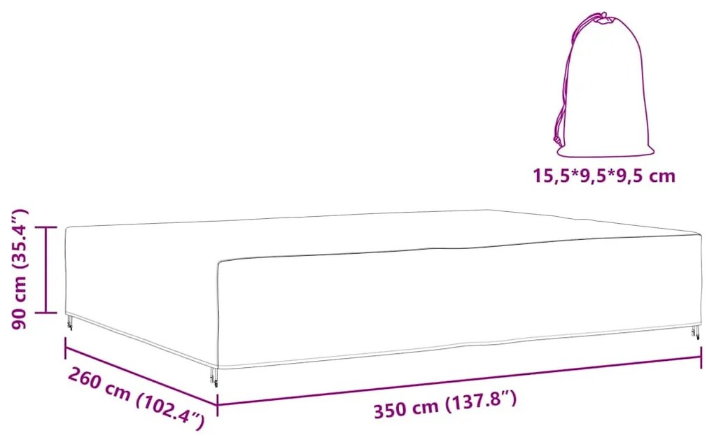 Kültéri bútorhuzat Fekete 350 x 260 x 90 cm 210D