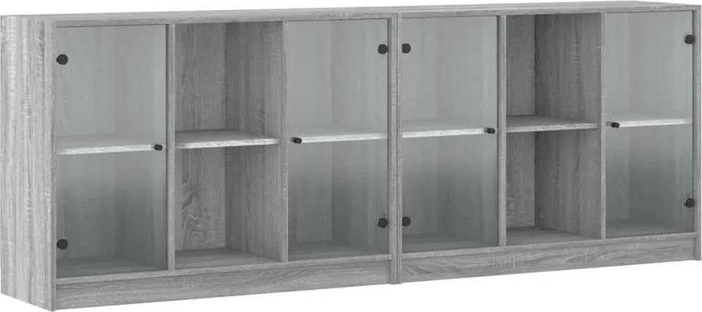 vidaXL szürke sonoma szerelt fa könyvespolc ajtókkal 204x37x75 cm