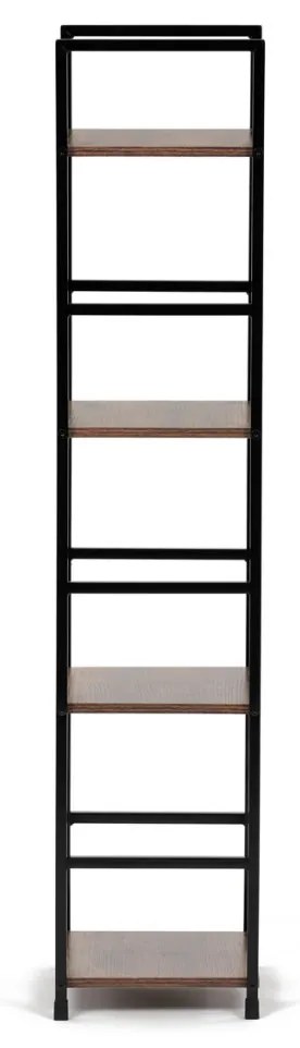 Bibliotecă, 4 rafturi, decor lemn vintage, MDF, lac negru