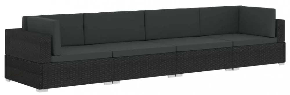 vidaXL 4 részes fekete polyrattan kerti kanapészett párnákkal