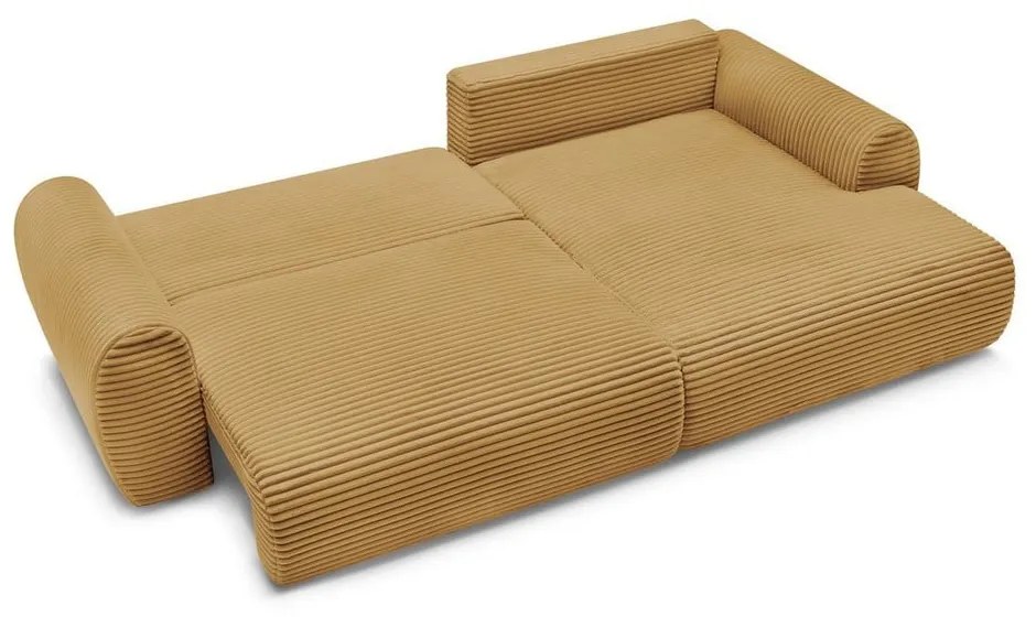 Mustársárga kordbársony kinyitható sarokkanapé (jobb oldali) Lucien – Bobochic Paris