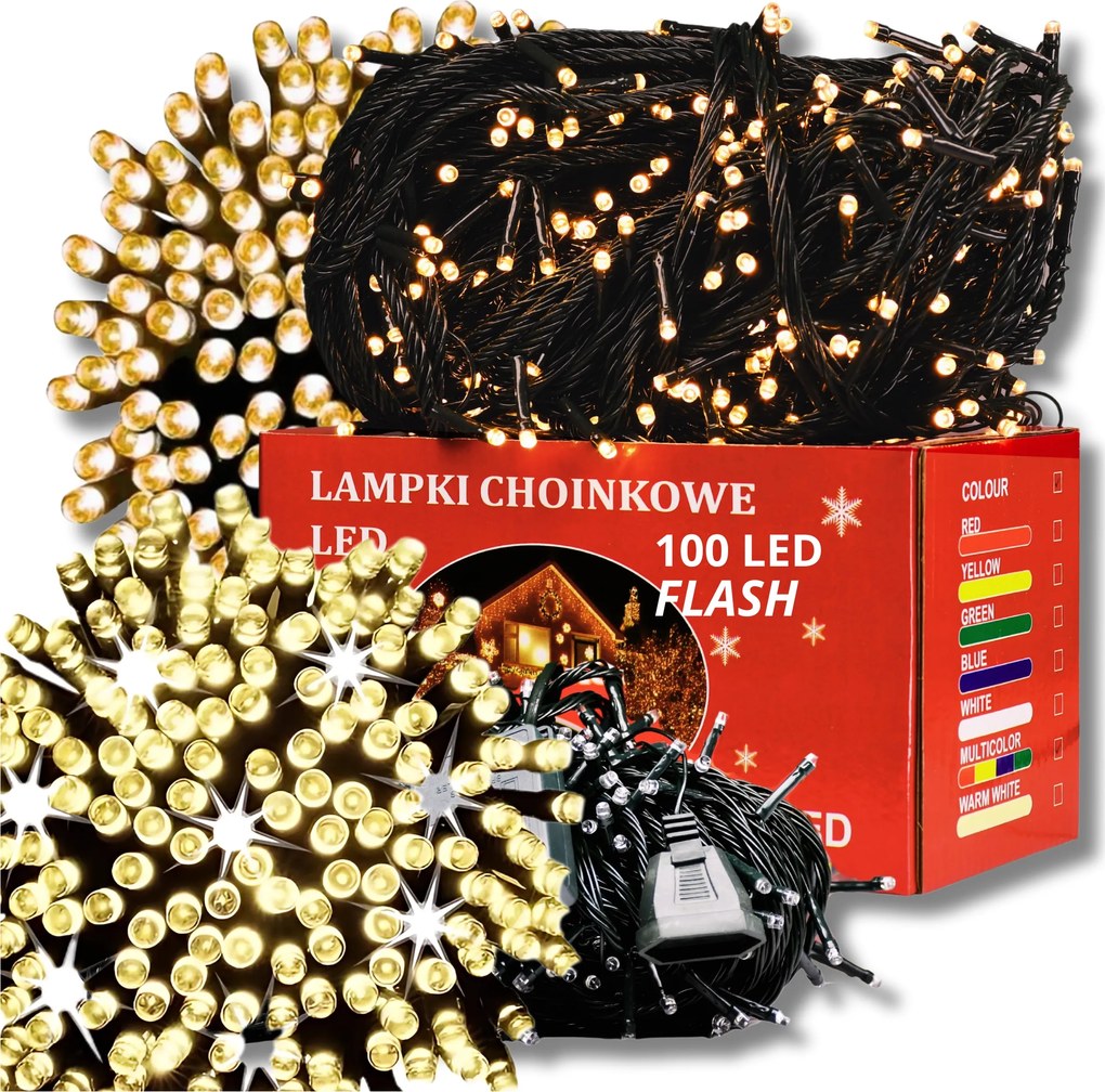 Karácsonyfa Fényfüzér Sárga 100 Led Meleg Fehér Állandó Vaku Ünnepi