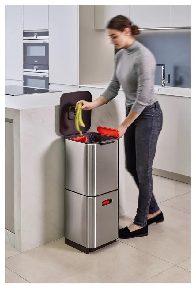 Ezüstszínű acél szelektív szemetes 40 l Totem Compact – Joseph Joseph