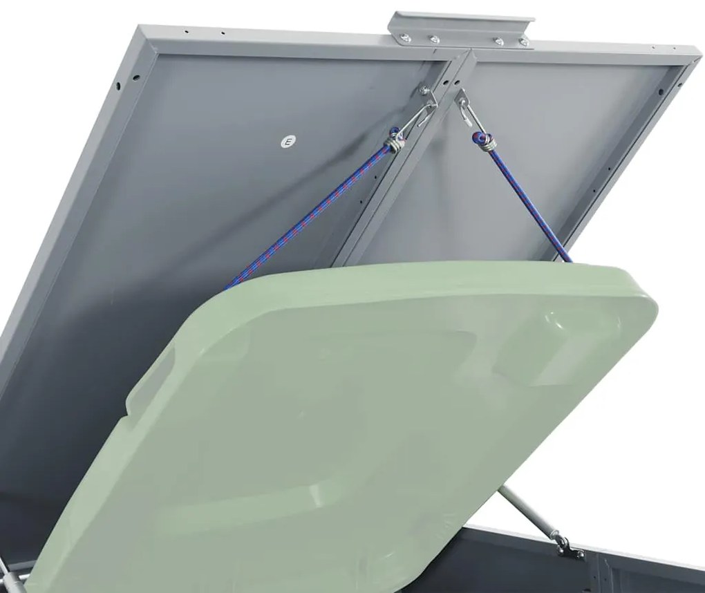 szürke acél kerekes tároló 2 szemeteskukához 138 x 79 x 117 cm