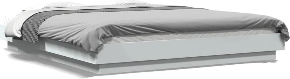 vidaXL fehér szerelt fa ágykeret LED-világítással 160 x 200 cm
