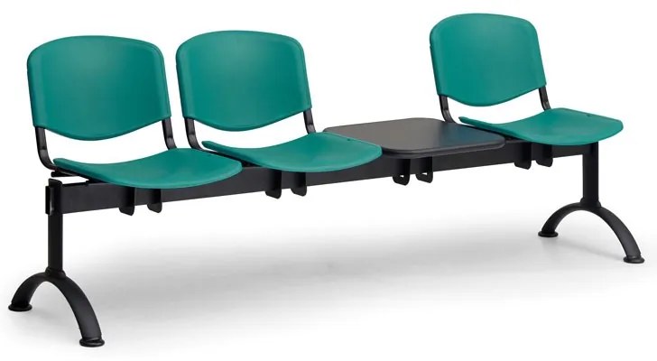 ISO II műanyag pad, 3 üléses + asztal - fekete lábak, zöld