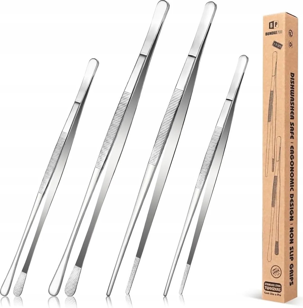 4x Konyhai Csipesz Rozsdamentes Acél Grillezés Tenger Gyümölcsei