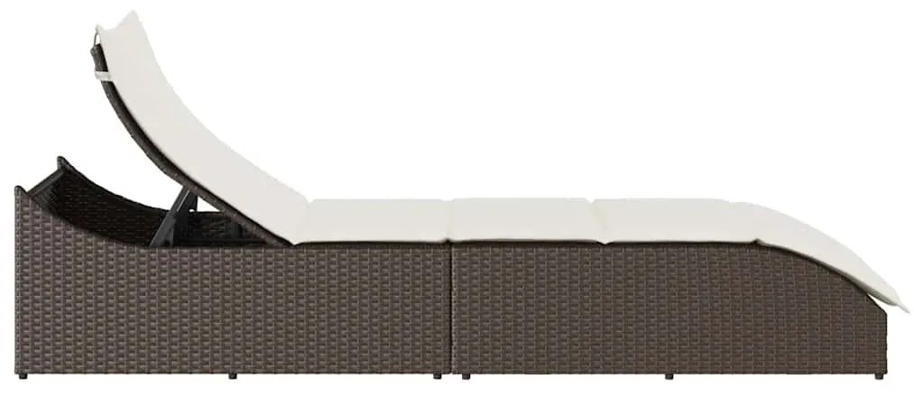 összecsukható napozóágy párnával és tárolóval barna polyrattan