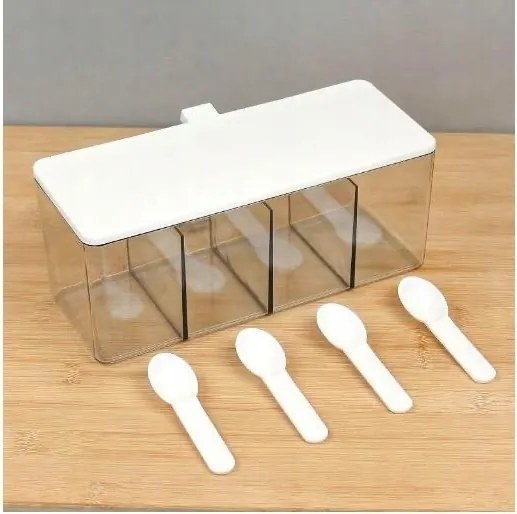 Fűszertartó 3 rekeszes kanállal Konyhai rendszerező doboz
