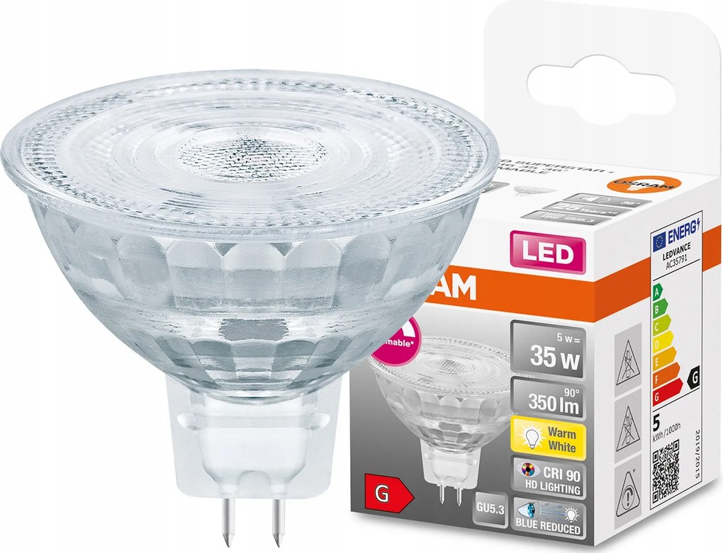 Led izzó MR16 5W 2700K CRI90 Tompítható Osram