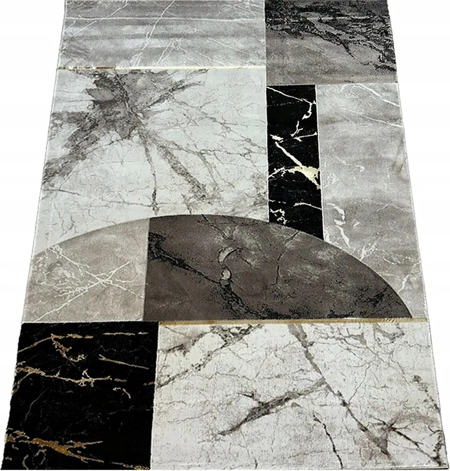 Szőnyeg 120x180 Glamour Arany Fekete Krémszínű Nappali Modern Márvány