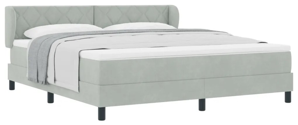 Boxspring Ágy Matrac Világosszürke 180x200 cm, Bársonyos