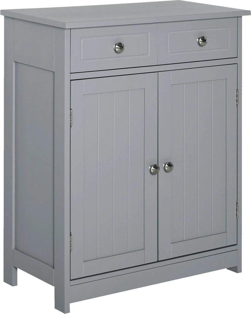 kleankin Tároló Szekrény, Fürdőszobai Szekrény, 2 Ajtós 2 Fiókos Szekrény - 60 x 30 x 75 cm - Szürke | Aosom