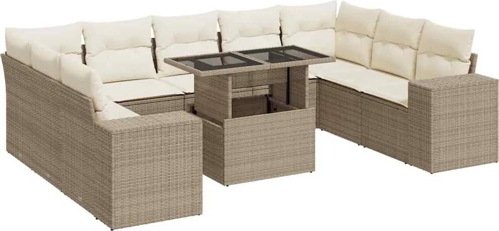 vidaXL 10 részes bézs polyrattan kerti ülőgarnitúra párnával