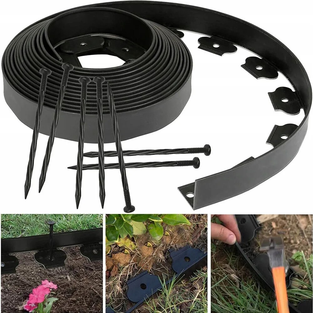 Kerti gyepszegély műanyag 20m x 5cm 60el 17cm horgony