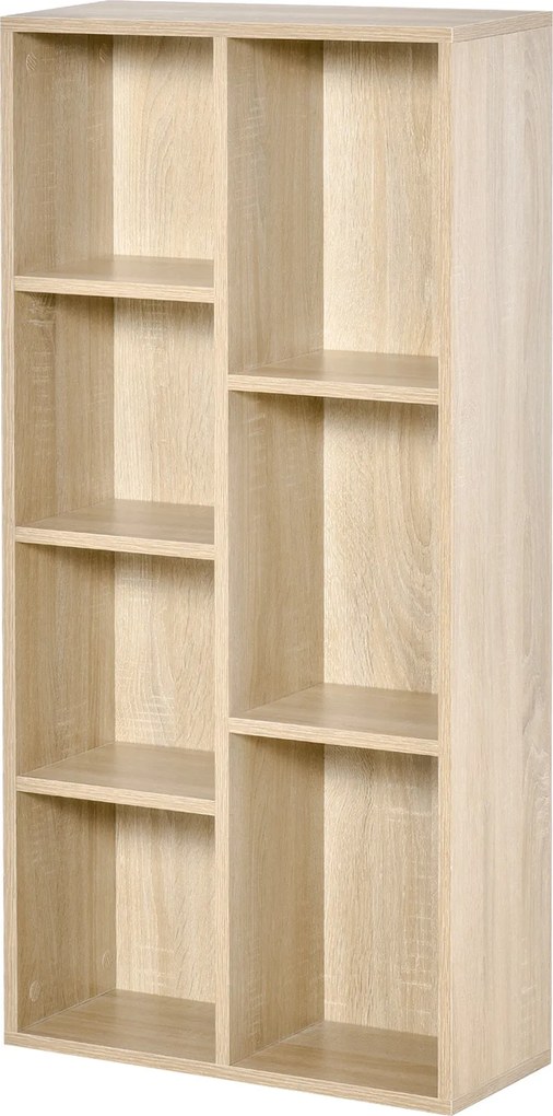 HOMCOM Fa Könyvespolc 7 Tárolórekesszel - 50x24x106 cm - Tölgy | Aosom