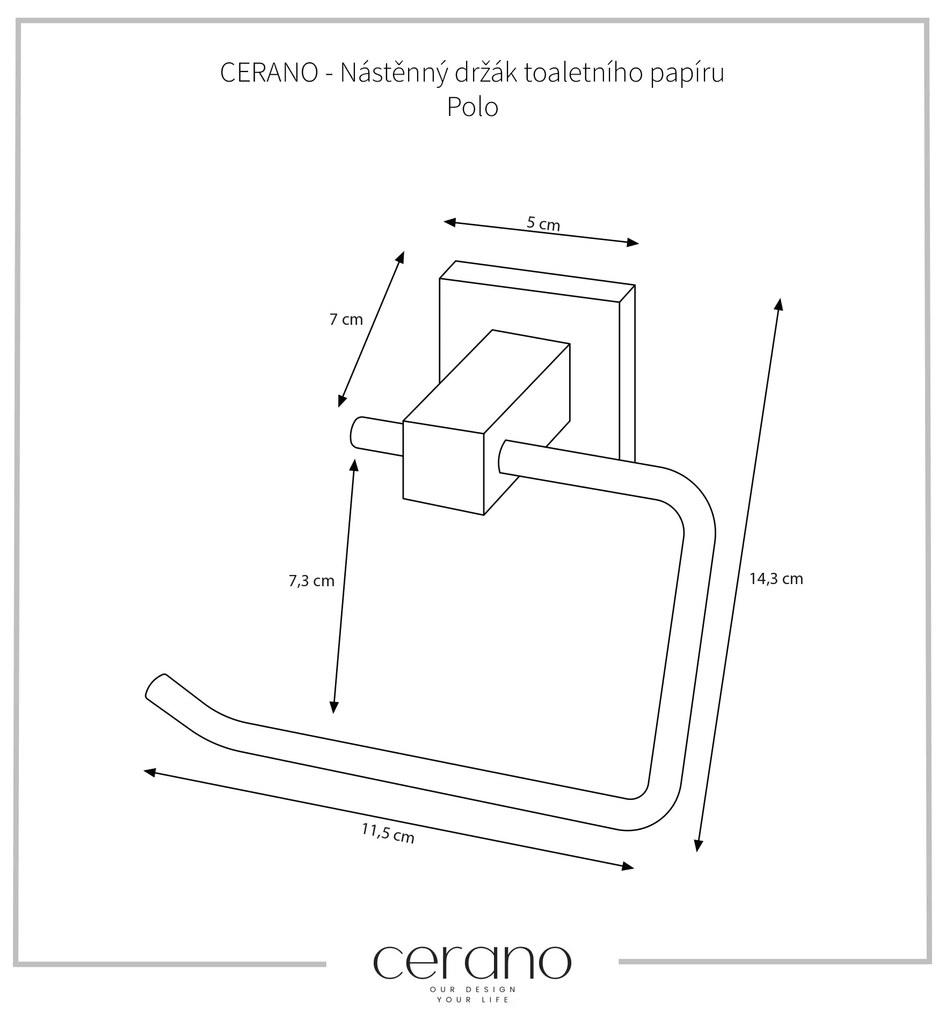 CERANO - Falra szerelhető WC-papír tartó Polo - matt fekete, CER-CER-479557