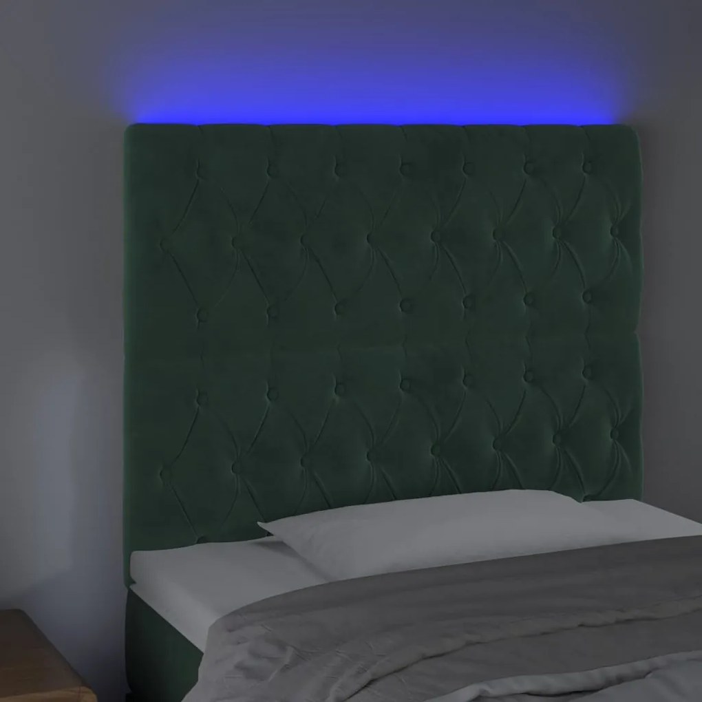 sötétzöld bársony LED-es fejtámla 90x7x118/128 cm