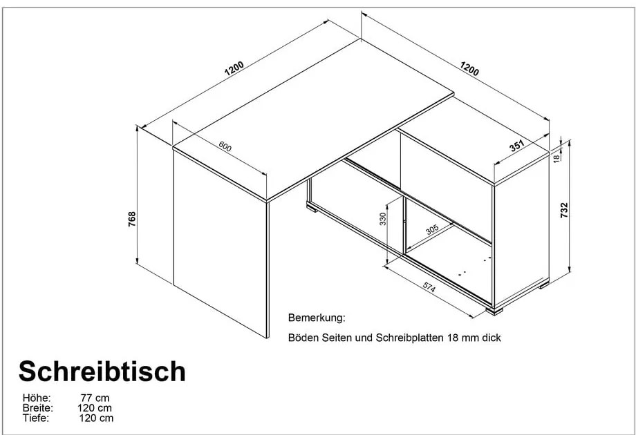 Íróasztal tölgyfa dekorral 120x120 cm Slide - Germania