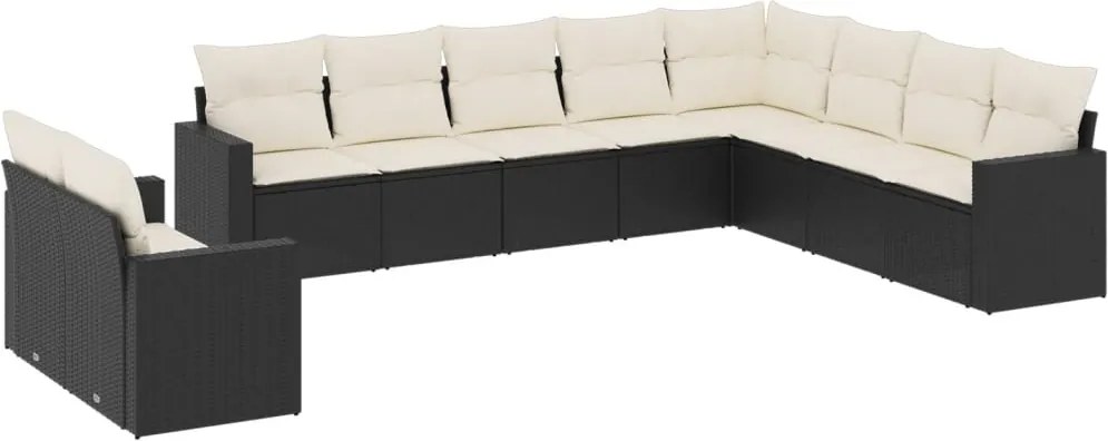 vidaXL 10 részes fekete polyrattan kerti ülőgarnitúra párnákkal