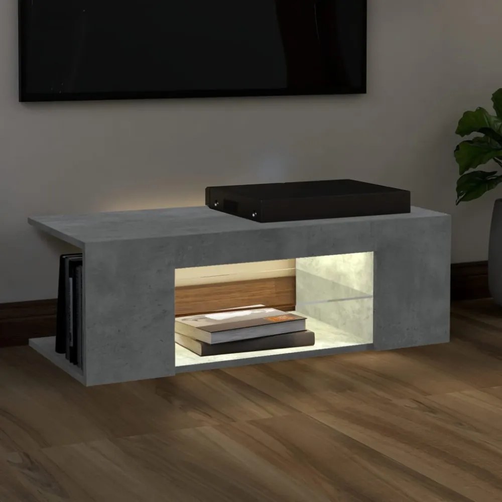 betonszürke TV-szekrény LED lámpákkal 90 x 39 x 30 cm