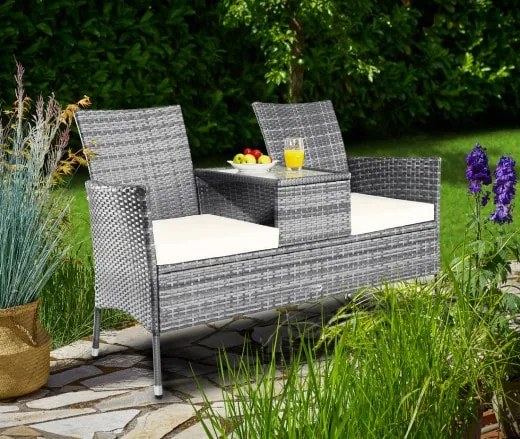 Casaria® Kerti rattan pad 143x55x88cm - szürke