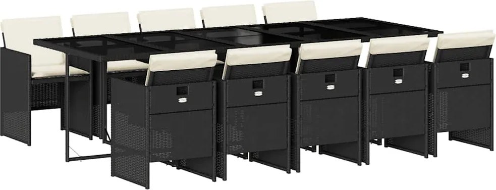 vidaXL 11 részes fekete polyrattan kerti étkezőgarnitúra párnákkal