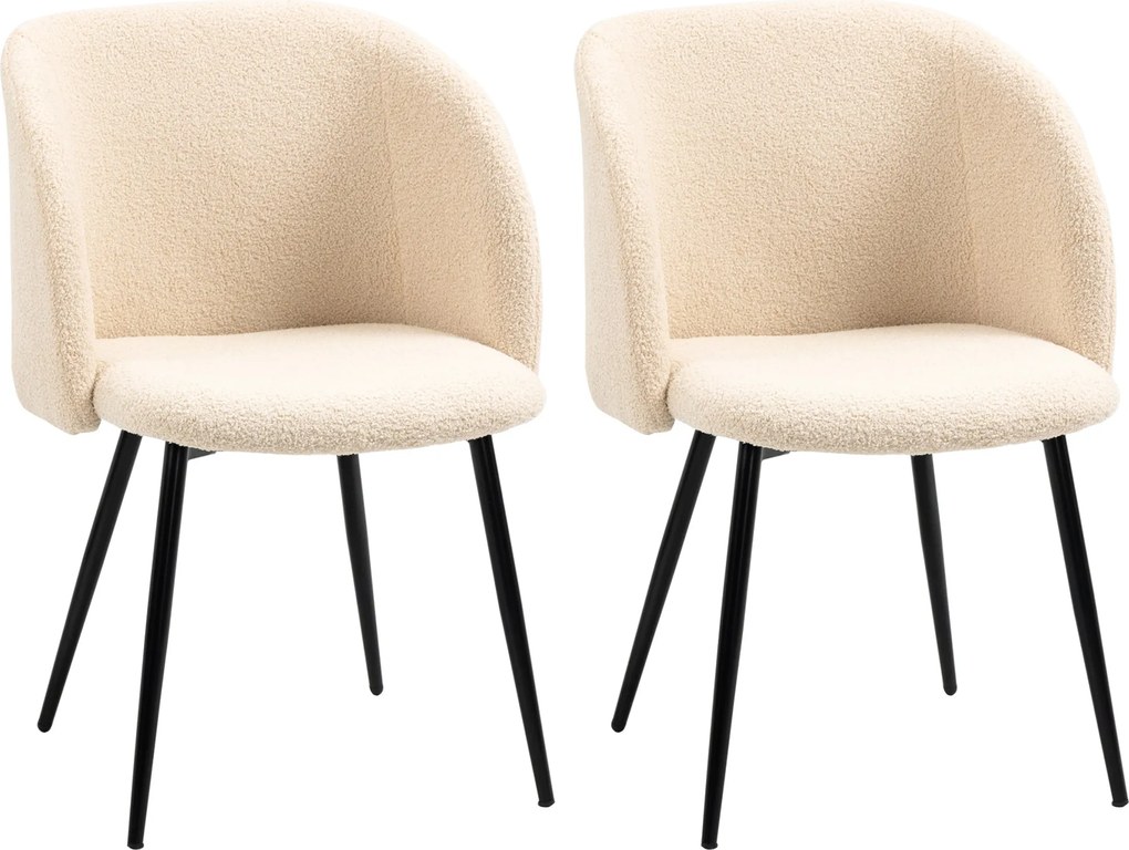 HOMCOM 2 db beige konyhai étkezőszék, gyapjú hatású anyagban, fekete acél lábakkal - 55 x 62 x 80 cm | Aosom