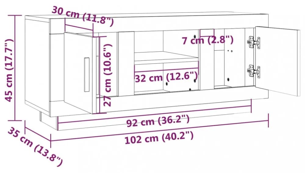 betonszürke szerelt fa TV-szekrény 102x35x45 cm