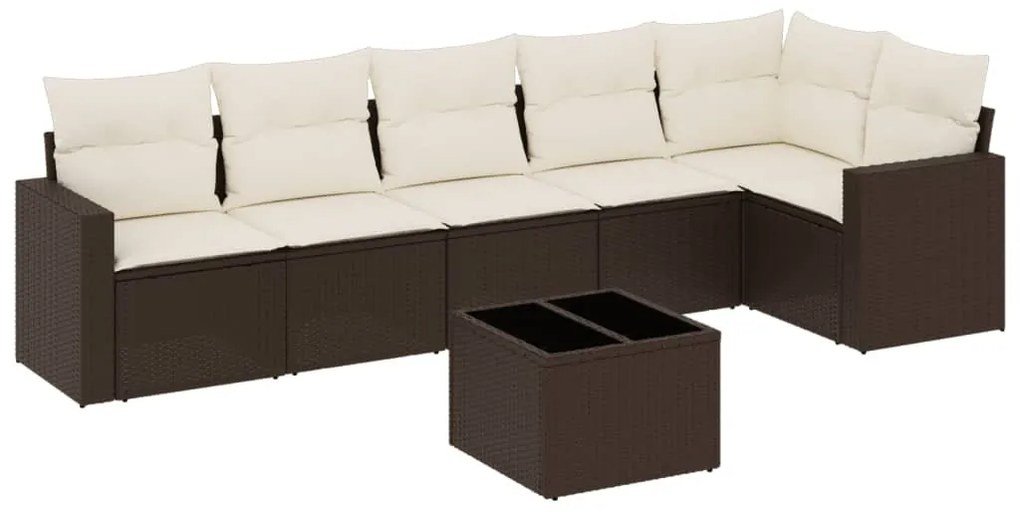 7 részes barna polyrattan kerti ülőgarnitúra párnákkal