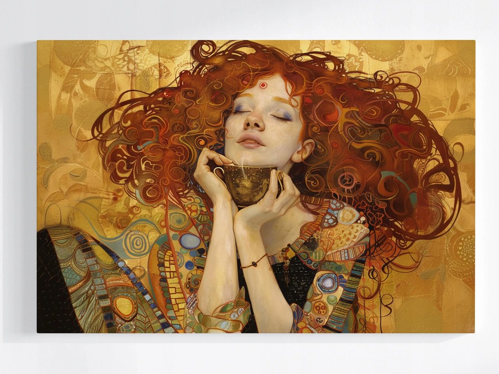 Canvas Vászonkép Vörös Nő Portré Kávé Art Nouveau Klimt 60x40