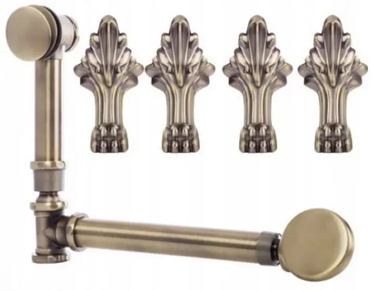 Antica szabadon álló kád antik réz lábakkal és leeresztővel