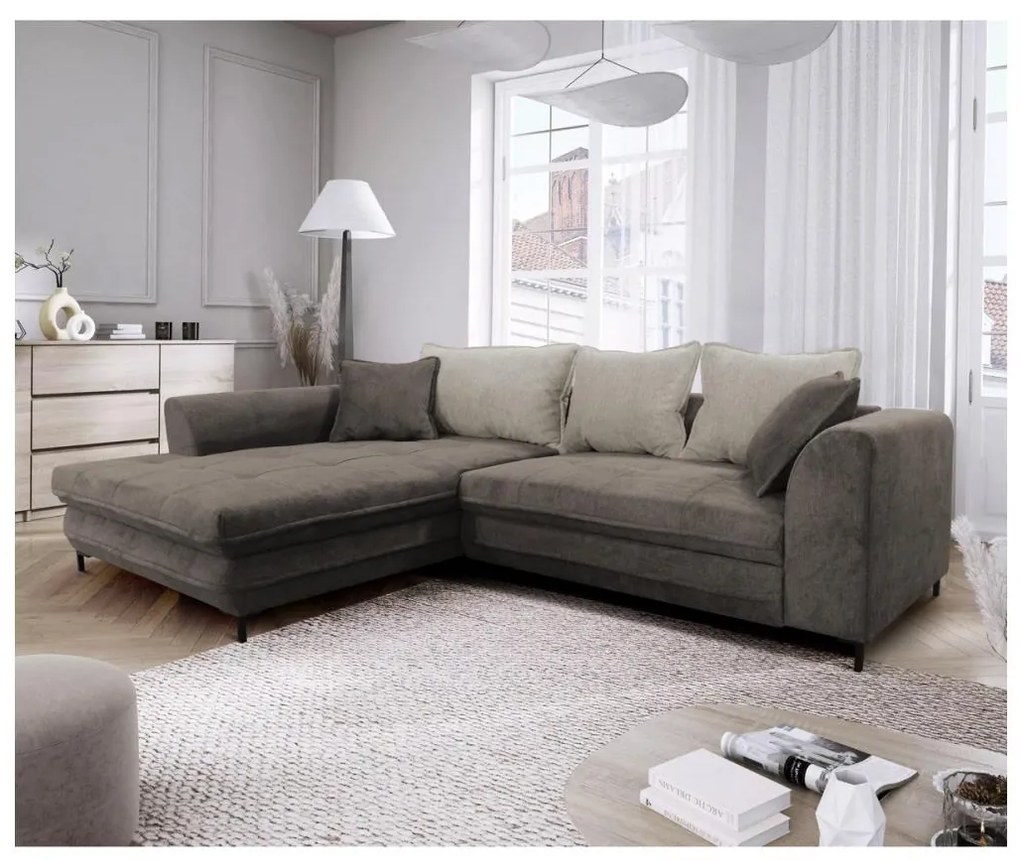 Kihúzható, tárolóval ellátott L-alakú balos sarok ülőgarnitúra LAGOA taupe/szürke