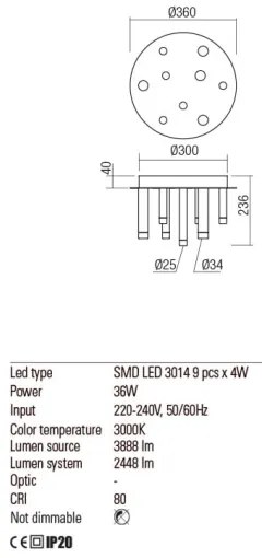 Redo 01-2041 - LED Mennyezeti lámpa MADISON 9xLED/4W/230V fekete