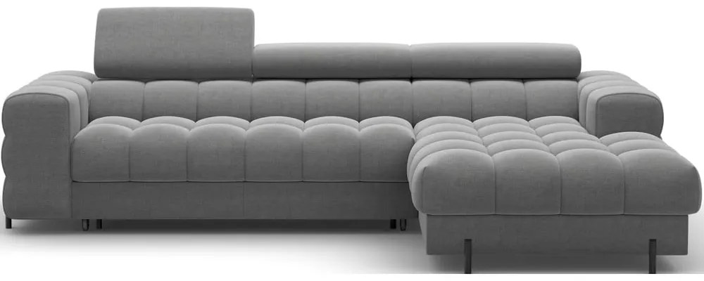 Szürkésbarna bársony kinyitható-tárolóhelyes sarokkanapé (jobb oldali-heverő résszel) Felro – ELTAP