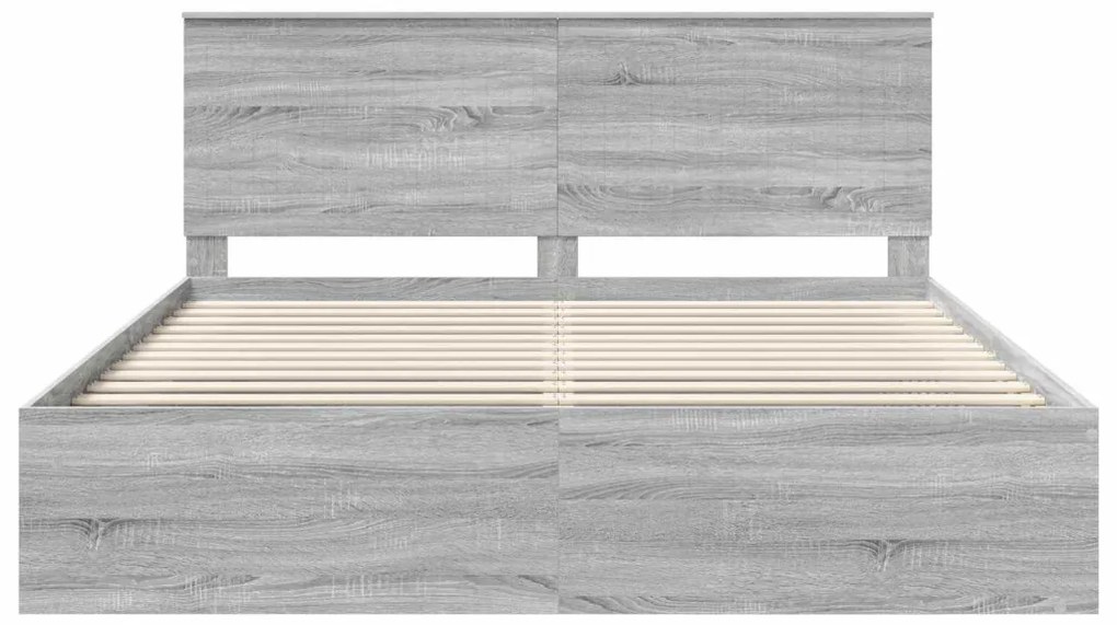 vidaXL Ágykeret fejtámlával Szürke Sonoma 200 x 200 cm Tömör fenyőfa
