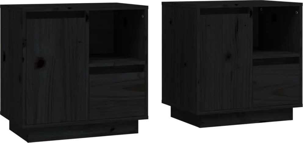vidaXL 2 db fekete tömör fenyőfa éjjeliszekrény 50 x 34 x 50 cm