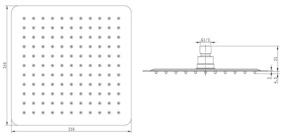 Sapho - Fejzuhany SLIM 25x25 cm csiszolt rozsdamentes