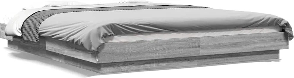 vidaXL szürke sonoma színű szerelt fa ágykeret LED-del 160 x 200 cm