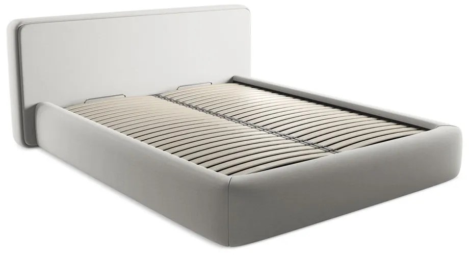 Világosszürke kárpitozott ágyneműtartós franciaágy ágyráccsal 160x200 cm Kiana – Makamii